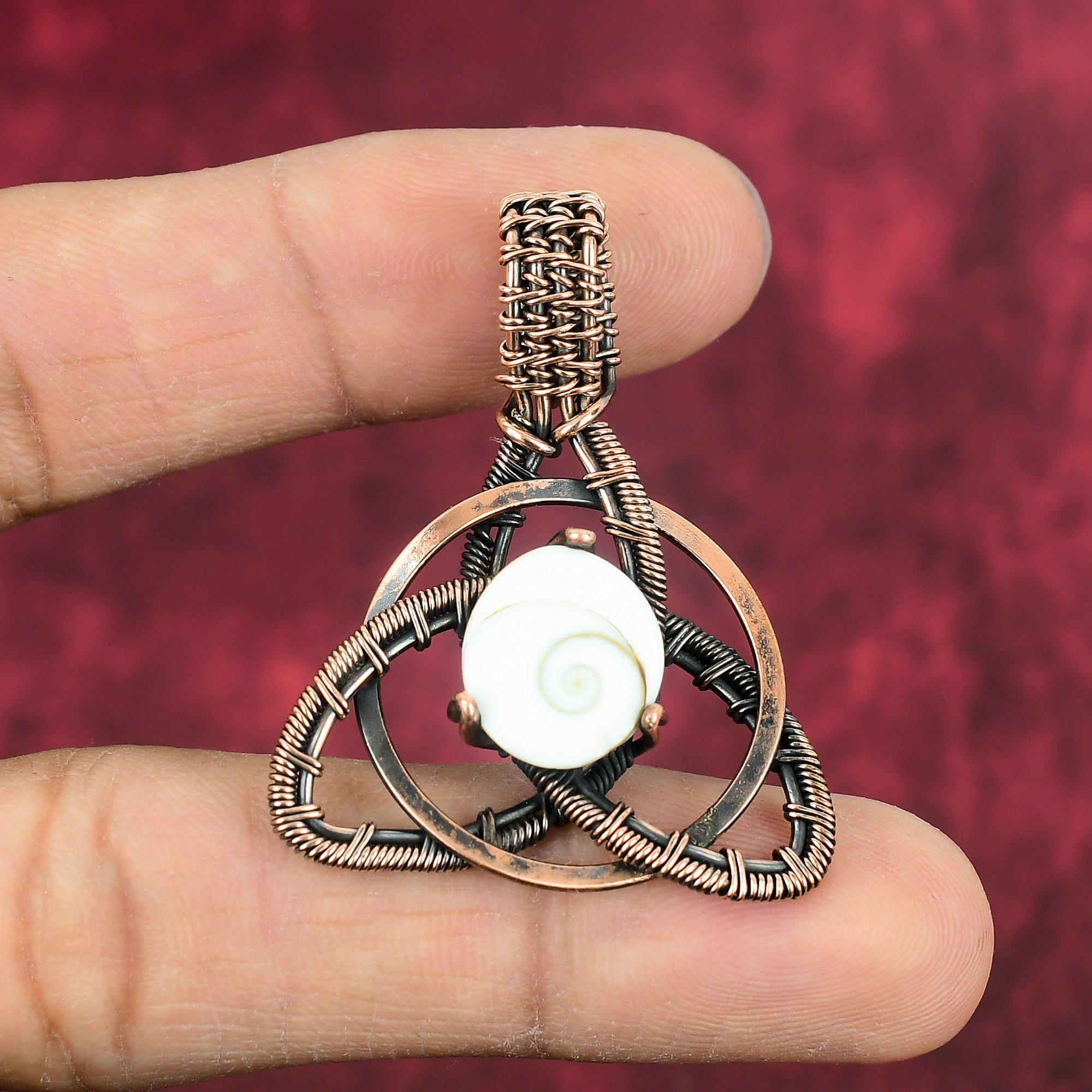 Shiva Eye Shell Pendant Copper Wire Wrapped Gemstone Pendant Copper Jewelry Handmade Pendant Designer Pendant Gift For Mom Wire Wrap Jewelry