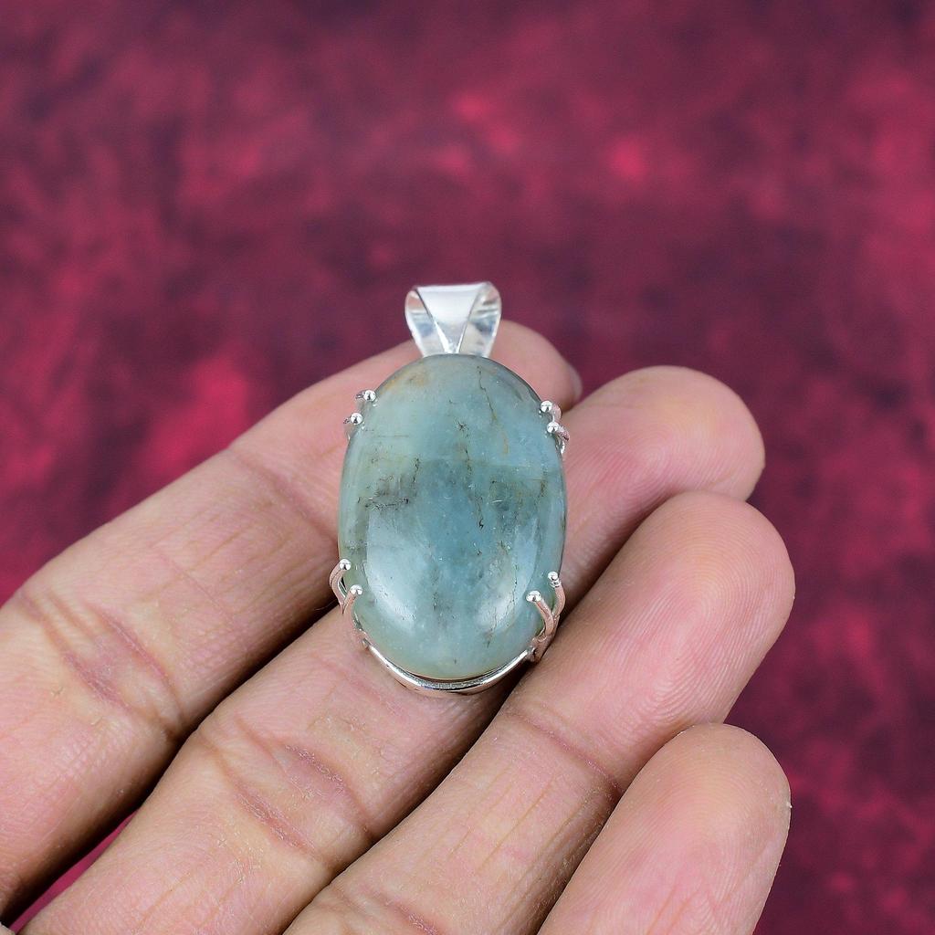 Akwamaryn 925 Solidny srebrny wisiorek, ręcznie robiona biżuteria z kamieni szlachetnych, prezent dla żony nowy wisiorek