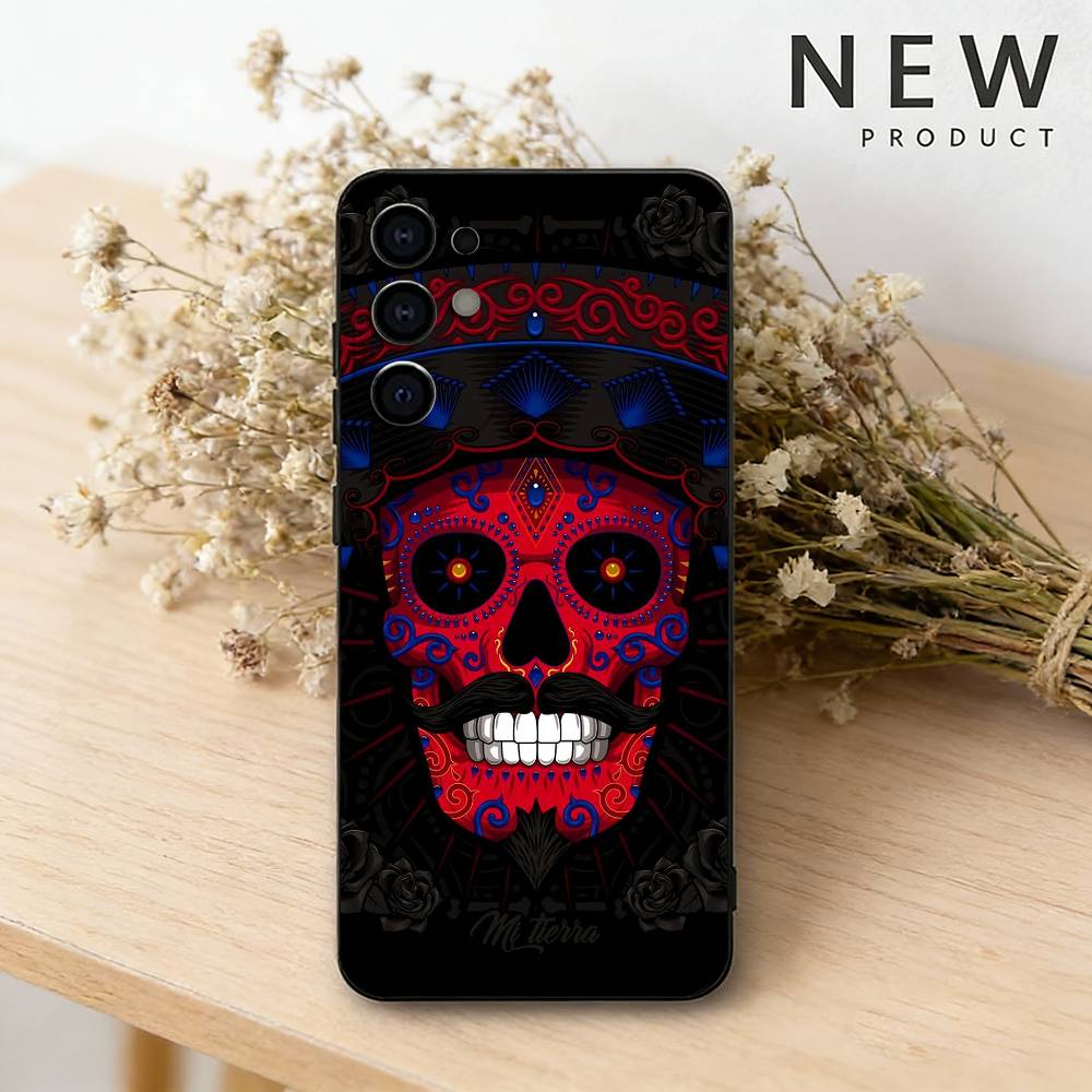 Mexican Catrina Skull Phone Case For Samsung S26,25,24,23,22,21,20,30,Ultra,Plus,Fe,Lite Black Shell