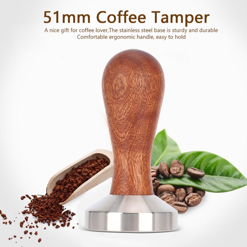 Wooden Handle Stainless Steel Coffee Tamper Flat Bottom Coffee Powder Pressing Tool  Coffee Making