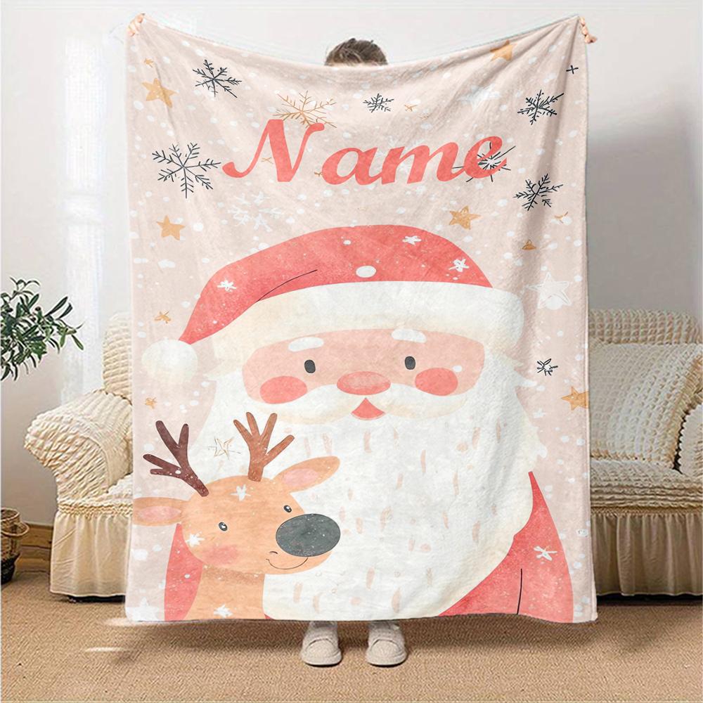 Custom Name Christmas Santa Claus Theme Printed Blanket - Perfect for Couch, Bed, Travel & Outdoor Use | Machine Washable, Cozy & Durable.