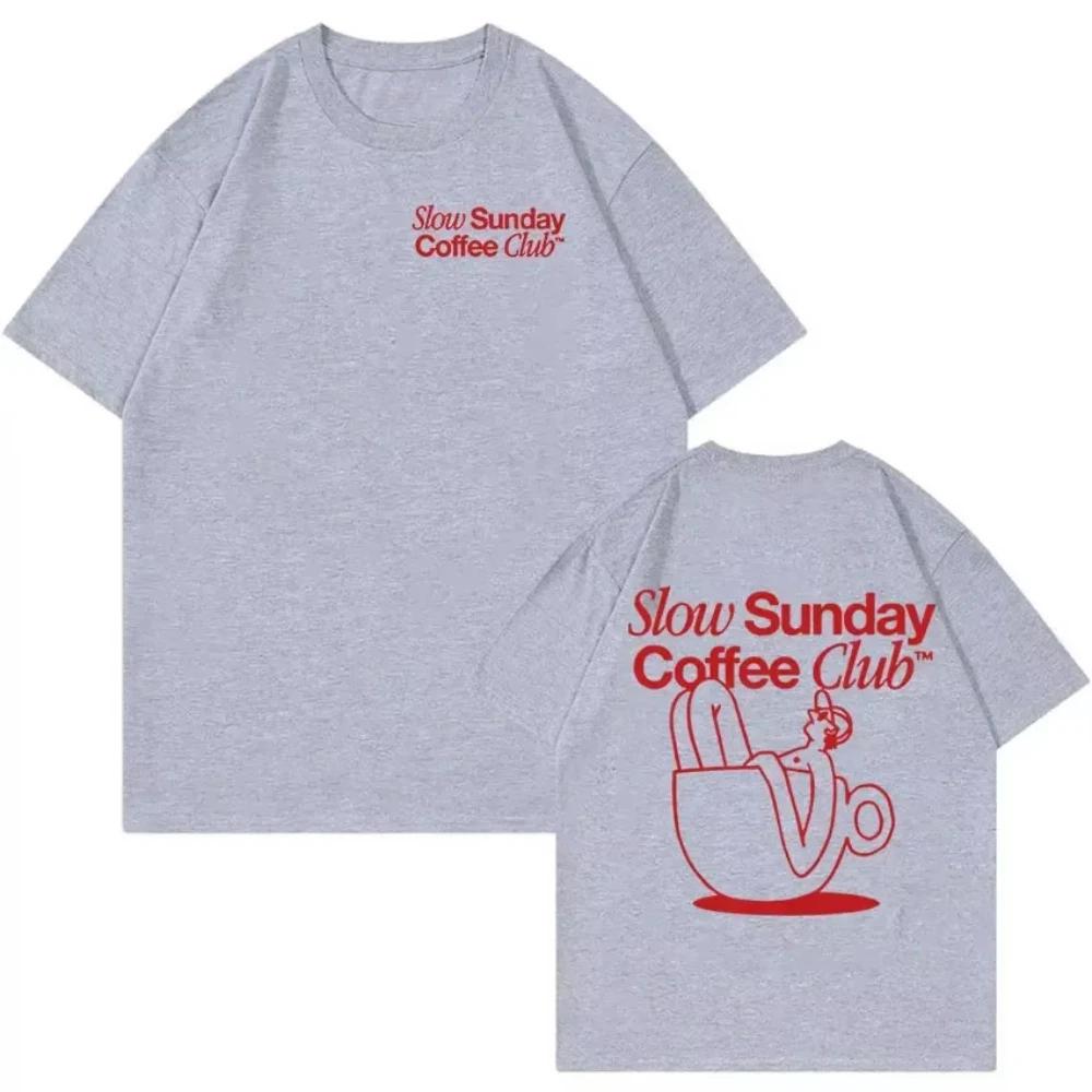 Funny Meme Slow Sunday Coffee Club T Shirt Men Retro Fashion Oversized Cotton Tshirts Women Harajuku Aesthetic Clothing Tshirt