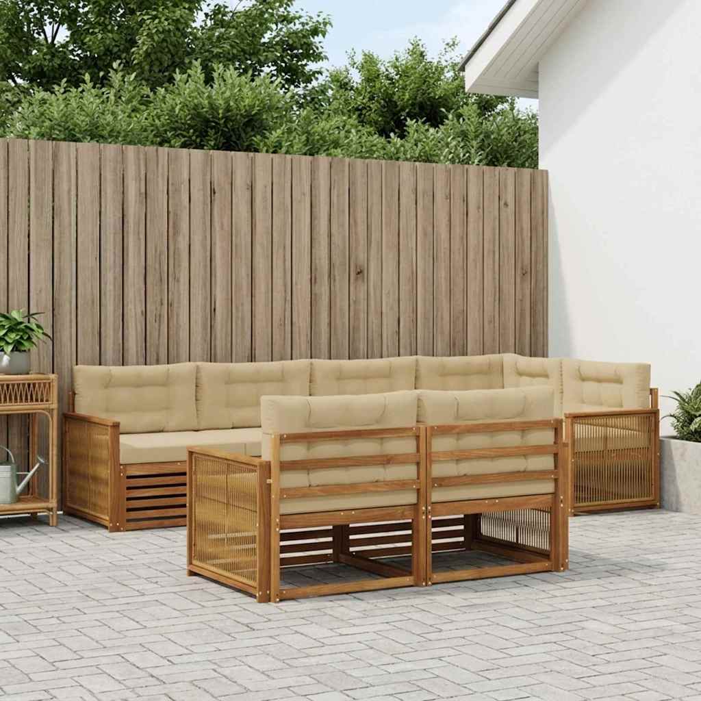 Outdoor Sofa Set with Cushions 7 pcs Natural and Beige