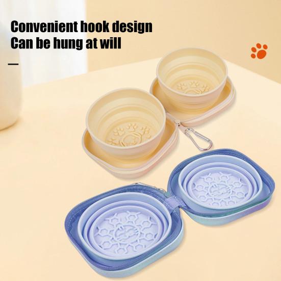 Collapsible Dog Dual Bowls 2-in-1 Silicone Travel Pet Food And Water Bowl with Carabiner Clip for Travel Camping Hiking