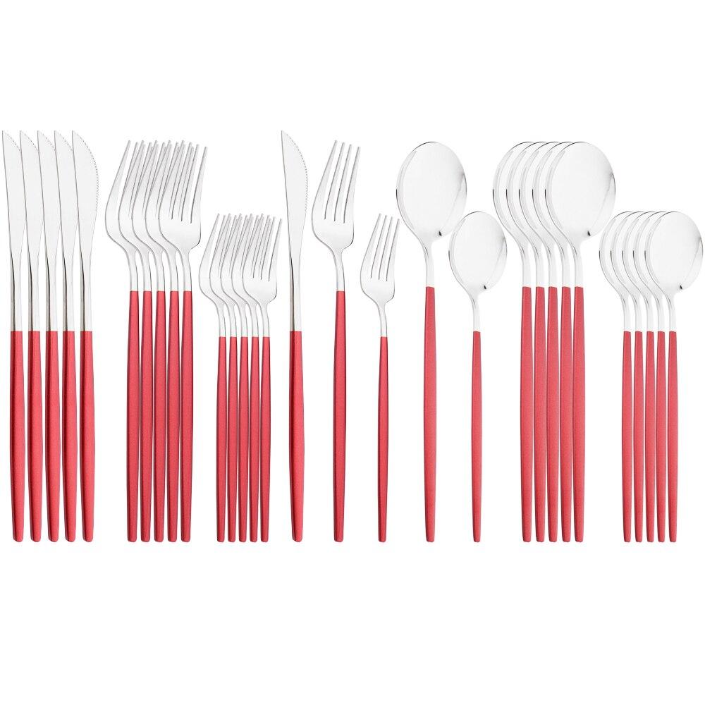 Mirror Dinnerware Set Stainless Steel 30Pcs Black Gold Tableware Knife Fork Spoon Dinner Set Cutlery Spoon Dessert Flatware Set