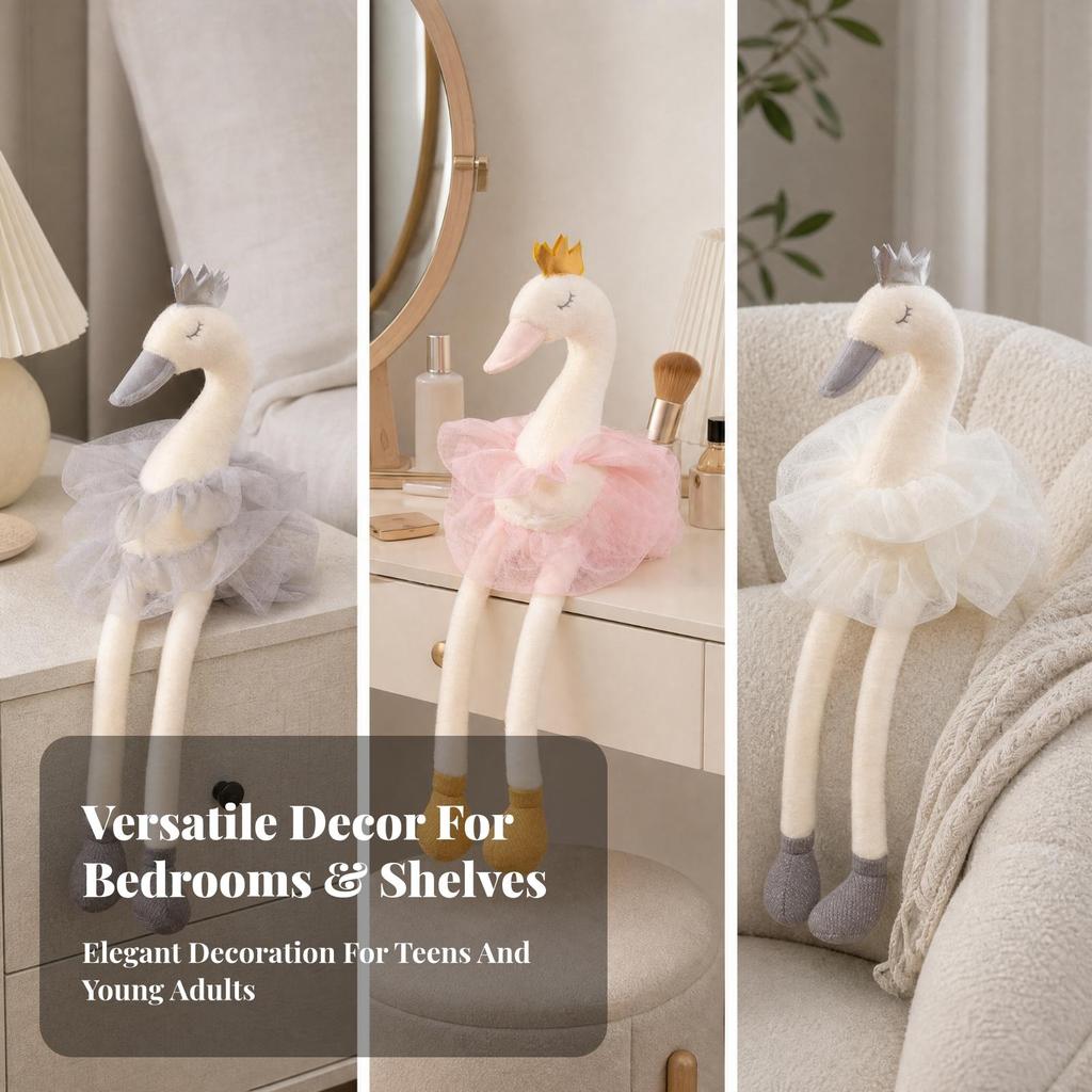 Swan Stuffed Animal with Tulle Skirt Soft Crowned Toy Child-Safe