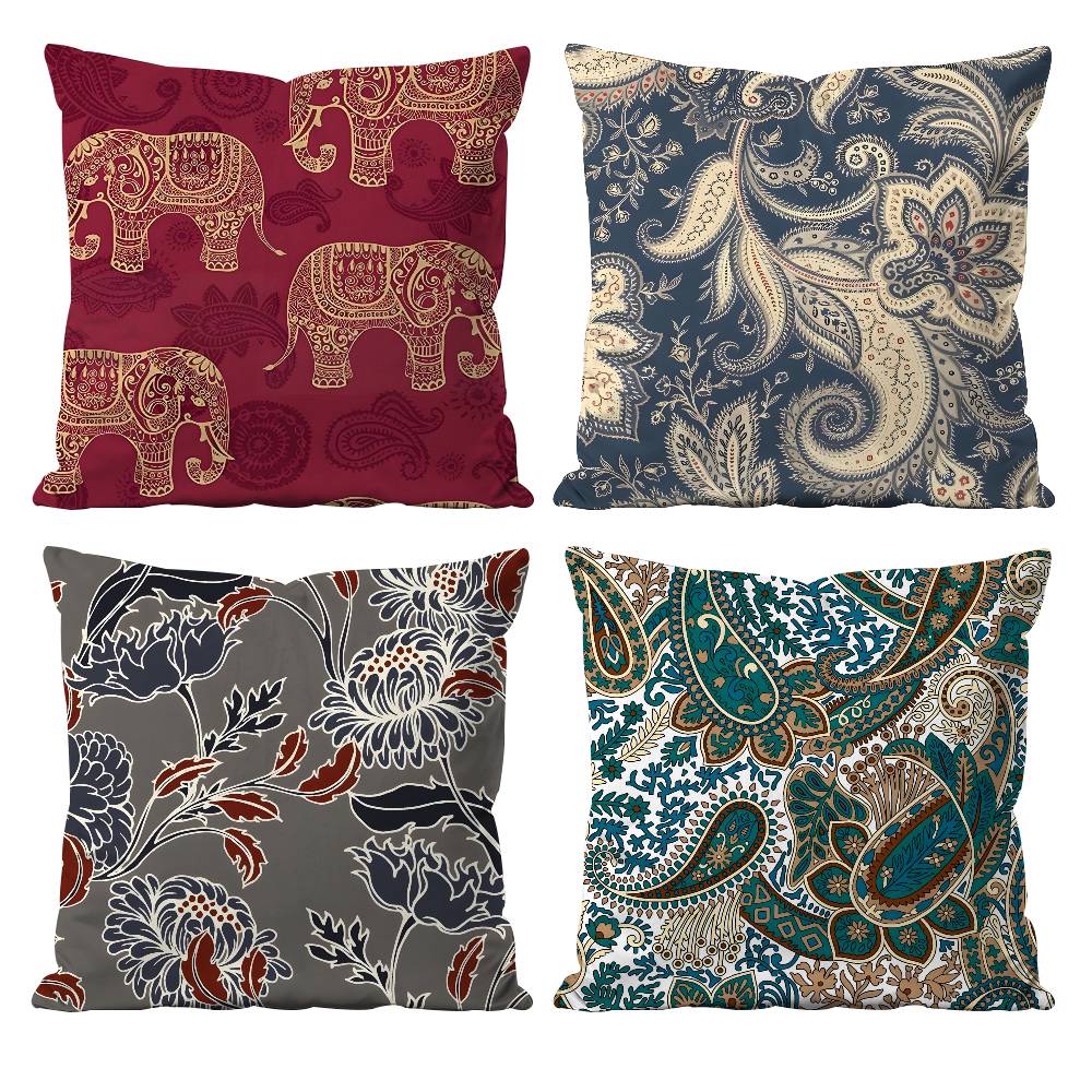 Art Sari Fabric Pillow Case Anti-dustmite Pillowcase Invisible zipper silky short plush Sofa cushion cover