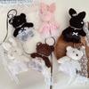PP Cotton Plush Rabbit Pendant Pearl Y2K Doll Bag Charm Stripe Lace Skirt Bear Keychain  Couple