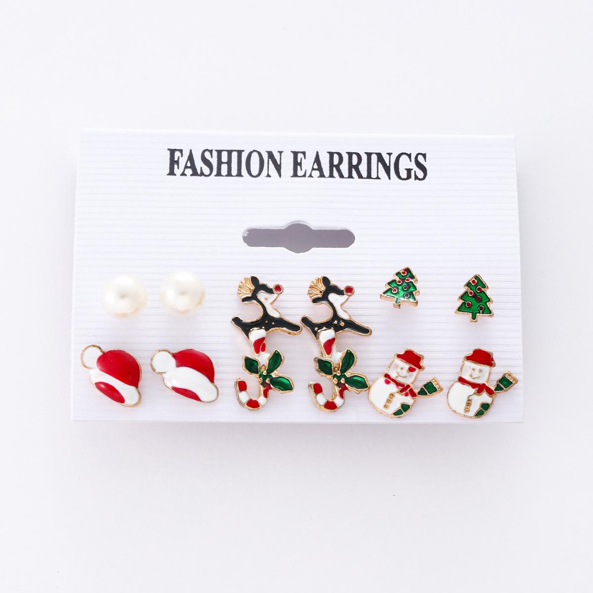 

Cute Christmas Elements Stud Earrings for Women Xmas Tree Elk Snowman Santa Claus Earrings Party Holiday New Year Jewelry