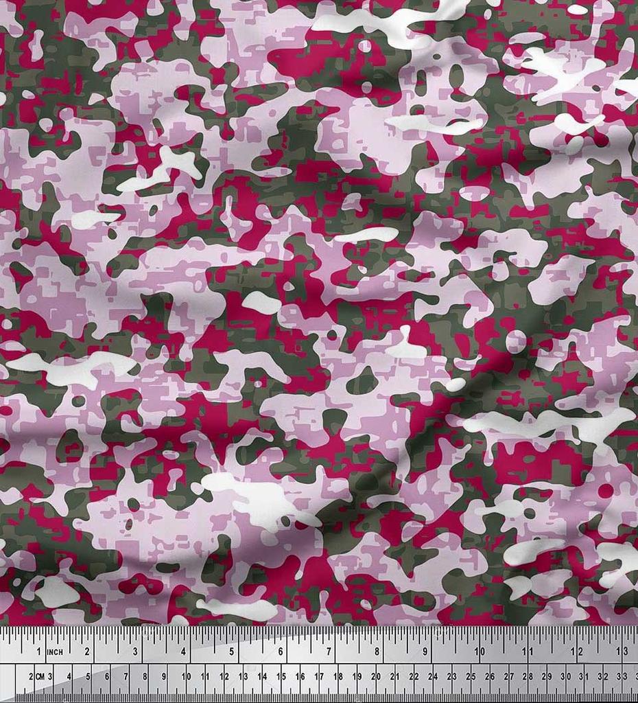 Soimoi Japan Crepe Satin Fabric Two Tone With White Camouflage Print Fabric by the metre 42 Inch