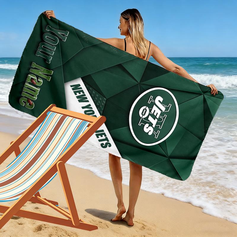 Name Custom New york jets Print Beach Towel, Large Soft Quick Dry Towel for Beach Camping Swimming