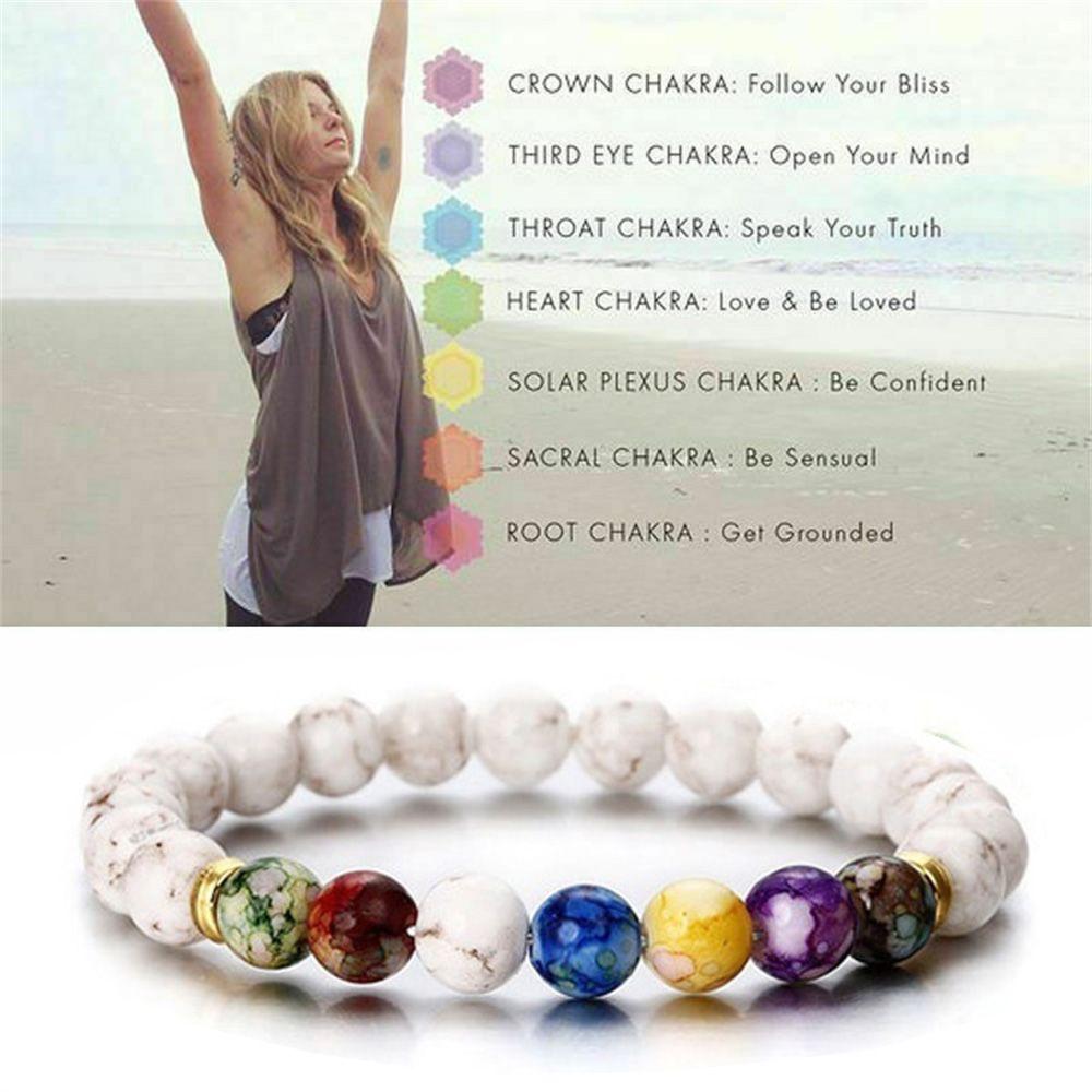8mm Bead Healing Balance Reiki Natural Stone Natural Stone Bangle Wristbands 7 Chakra Bracelet