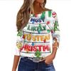Women's Fashionable Casual Three Quarter Sleeve Christmas Printed Round Neck Top