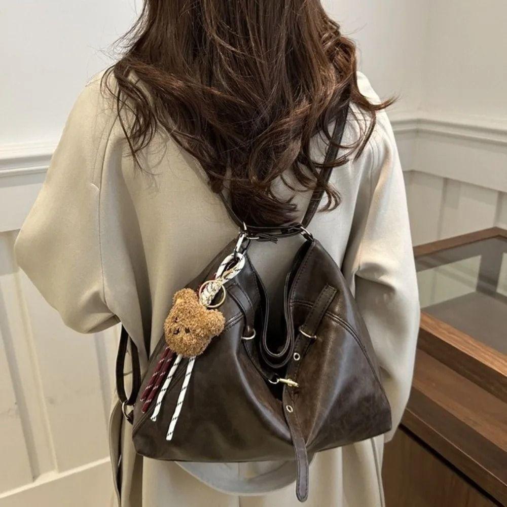 Fashion New Design Buckle Shoulder Bag Solid Color Leather Vintage Tote Bag Large Capacity Crossbody Women Backapck Handbags