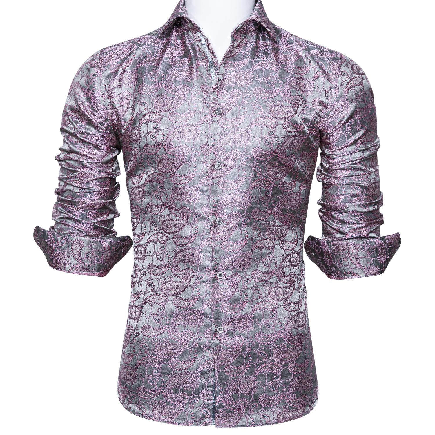 

Роскошные мужские рубашки, темно-синие, черные жаккардовые шелковые классические рубашки с цветочным принтом, рубашки с длинными рукавами Barry.Wang 2XL