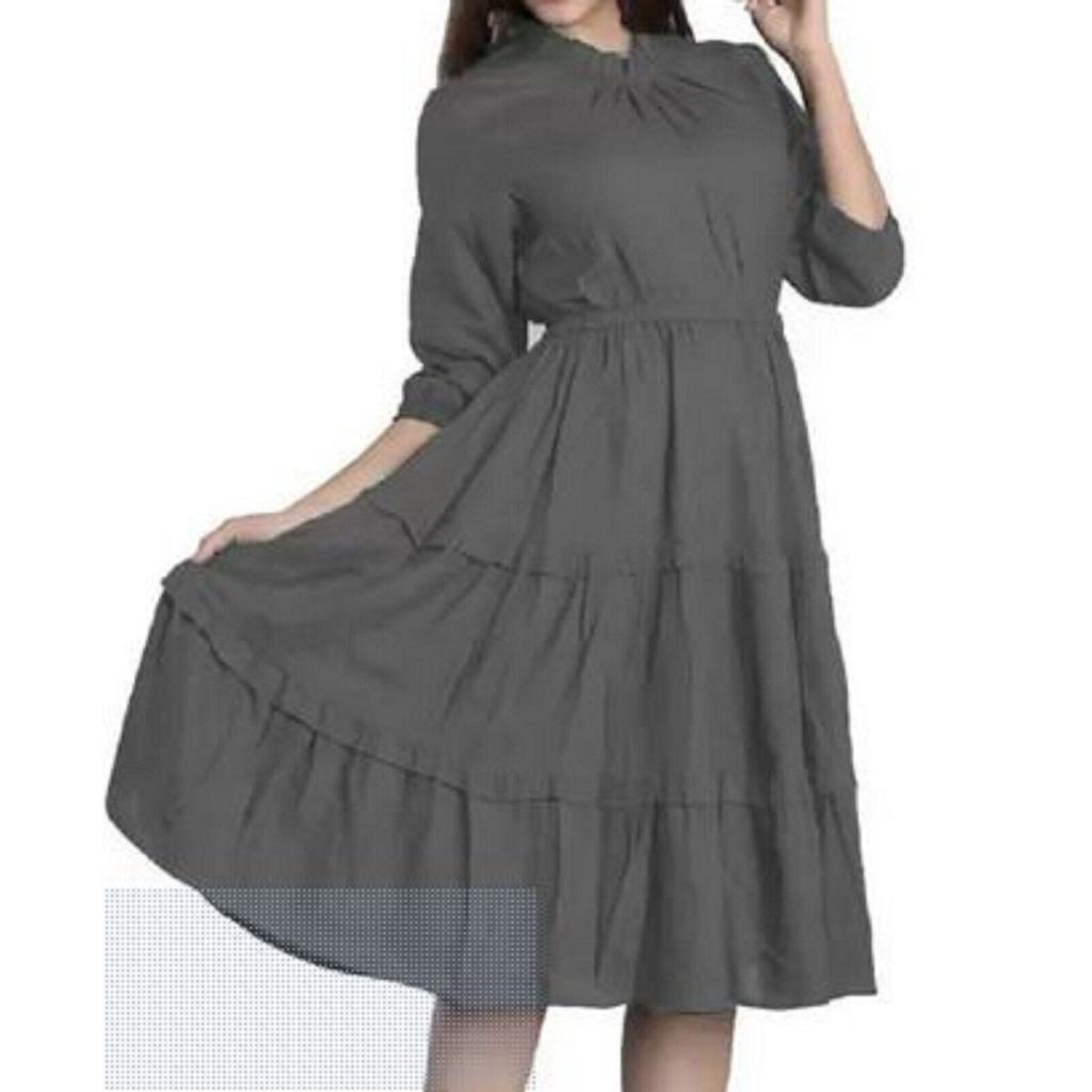 @ Dámské šedé šaty střihu do A s jedním knoflíkem na zádech G372 MJ-228-60%SLEVA