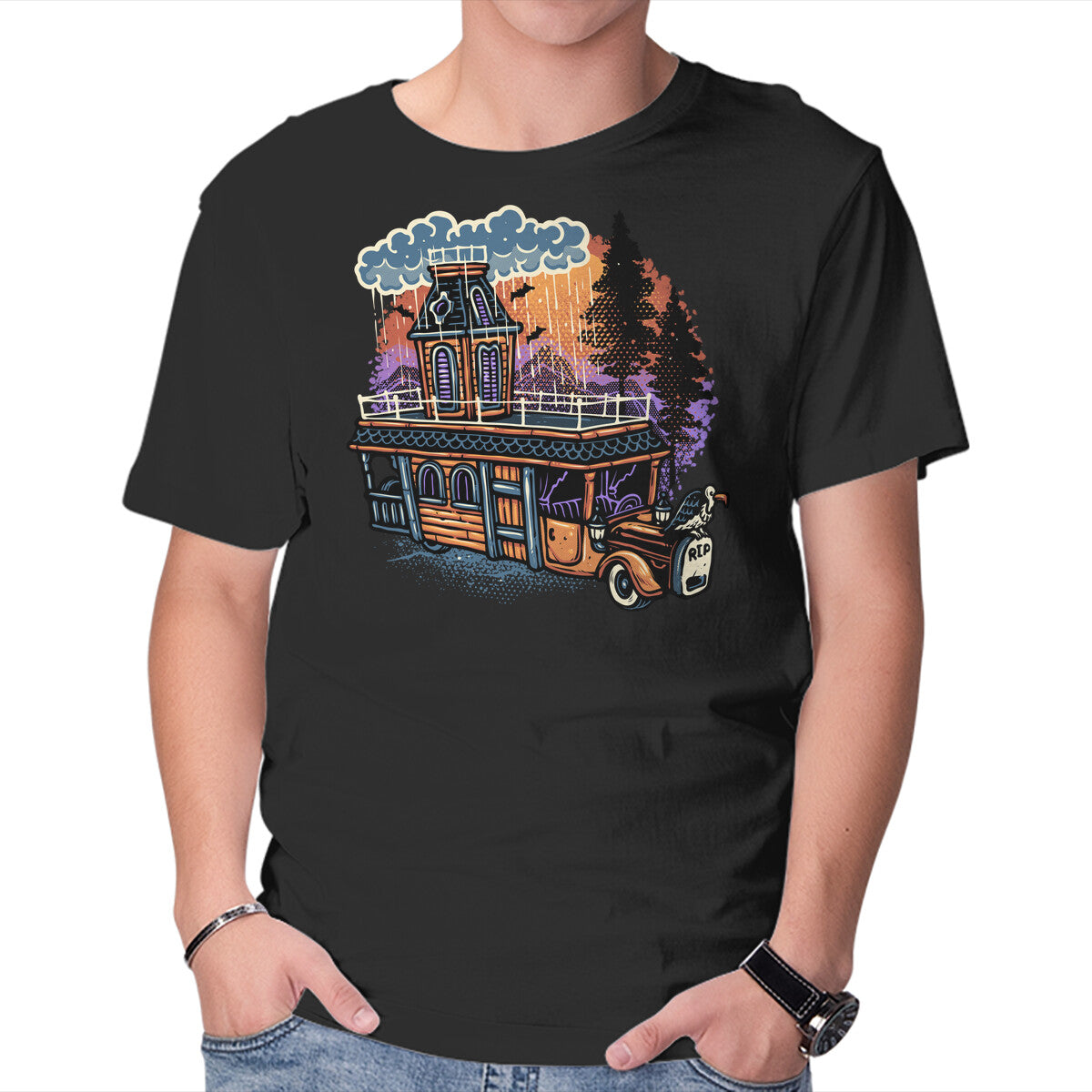 Unisex Crew Neck T-Shirt Gloomy Roadtrip Graphic Short Sleeve Casual Tee M