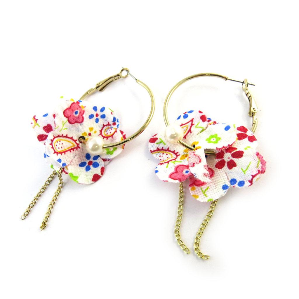 Les Trésors De Lily [N7241] - Créoles Créateur 'Liberty' blanc doré multicolore