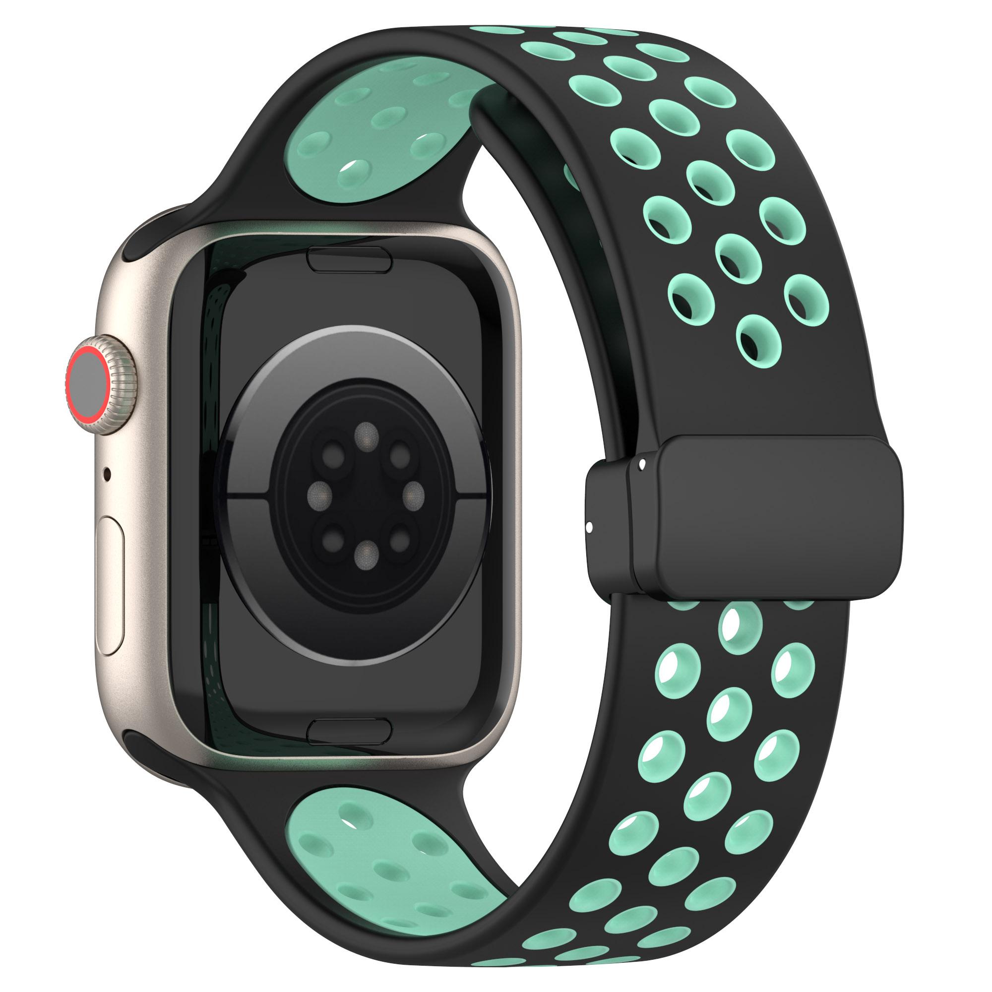 

Watch Strap for Apple Watch Series 10 42mm/9 8 7 41mm/SE (2023) SE (2022) SE 6 5 4 40mm/3 2 1 38mm Dual Color Silicone Band Breathable Watch Strap Black/Green
