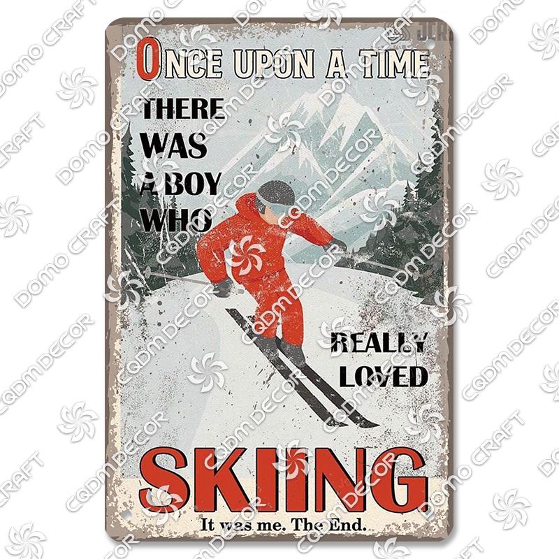 Ski Poster Metall Blechschilder Skipiste Schlitten Winter Skifahren Sport Metallplatte Vintage Wanddeko Geschäft Ski Club Wohnzimmer Zuhause