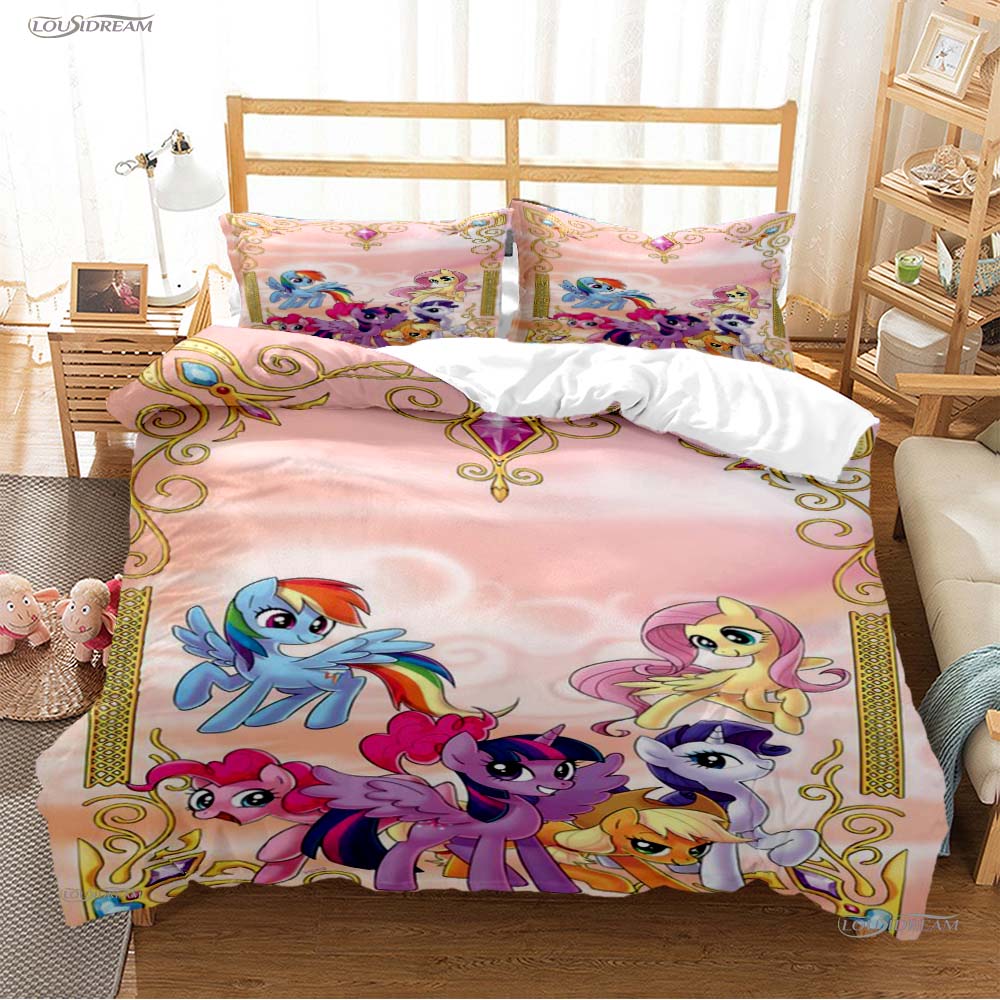 

My Little Pony Мультфильм Всесезонный Пододеяльник Комплекты Постельного Белья Мягкое Покрытие для Одеяла и Наволочки Односпальный/Двуспальный/Queen/King EU Single(135*200cm)3pcs