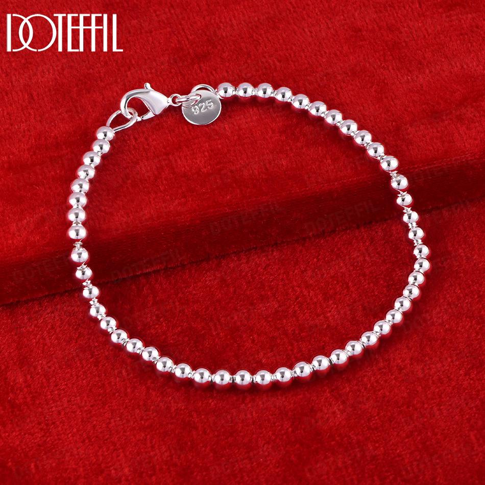 925 Sterling Silver 4mm Bead 16-23cm Bracelet Wedding Jewelry