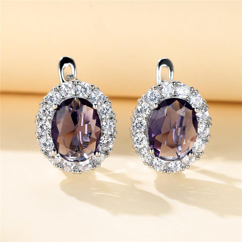 Luxury Crystal Yellow Oval Stone Earrings Multicolor Zircon Small Hoop Earrings Classic Silver Color Wedding Earrings For Women