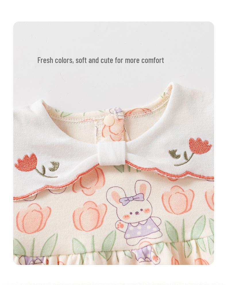 Girls' Floral Print Cotton Two-Piece Set - Long Sleeve Top & Pants for Spring/Autumn