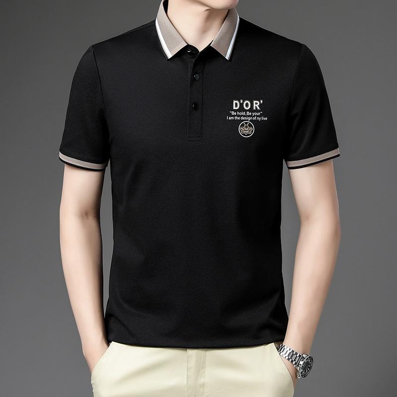 

Летняя новая деловая футболка с коротким рукавом, мужская повседневная мужская футболка с лацканами, однотонный топ с принтом 4XL