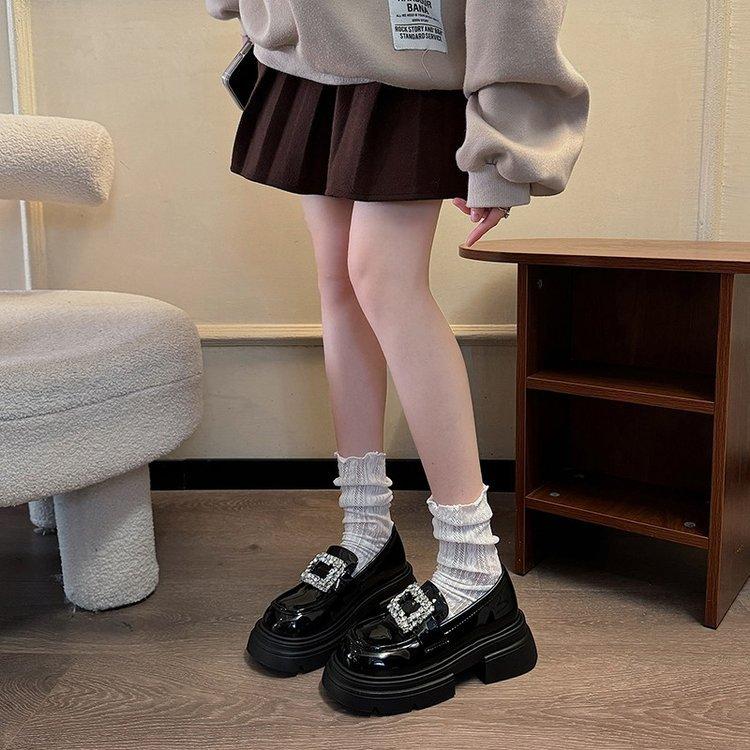 Princess Hyde~ Rhinestone Square Buckle Thick-soled Thick-heeled Lazy Loafer Single Shoes 2025 New Versatile Women's Small Leather Shoes