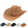 Fashion Hollow Jazz Hat Handmade Cowboy Straw Hat Summer Outdoor Travel Beach Hat for Men and Women Western Sunbonnet Straw Hat