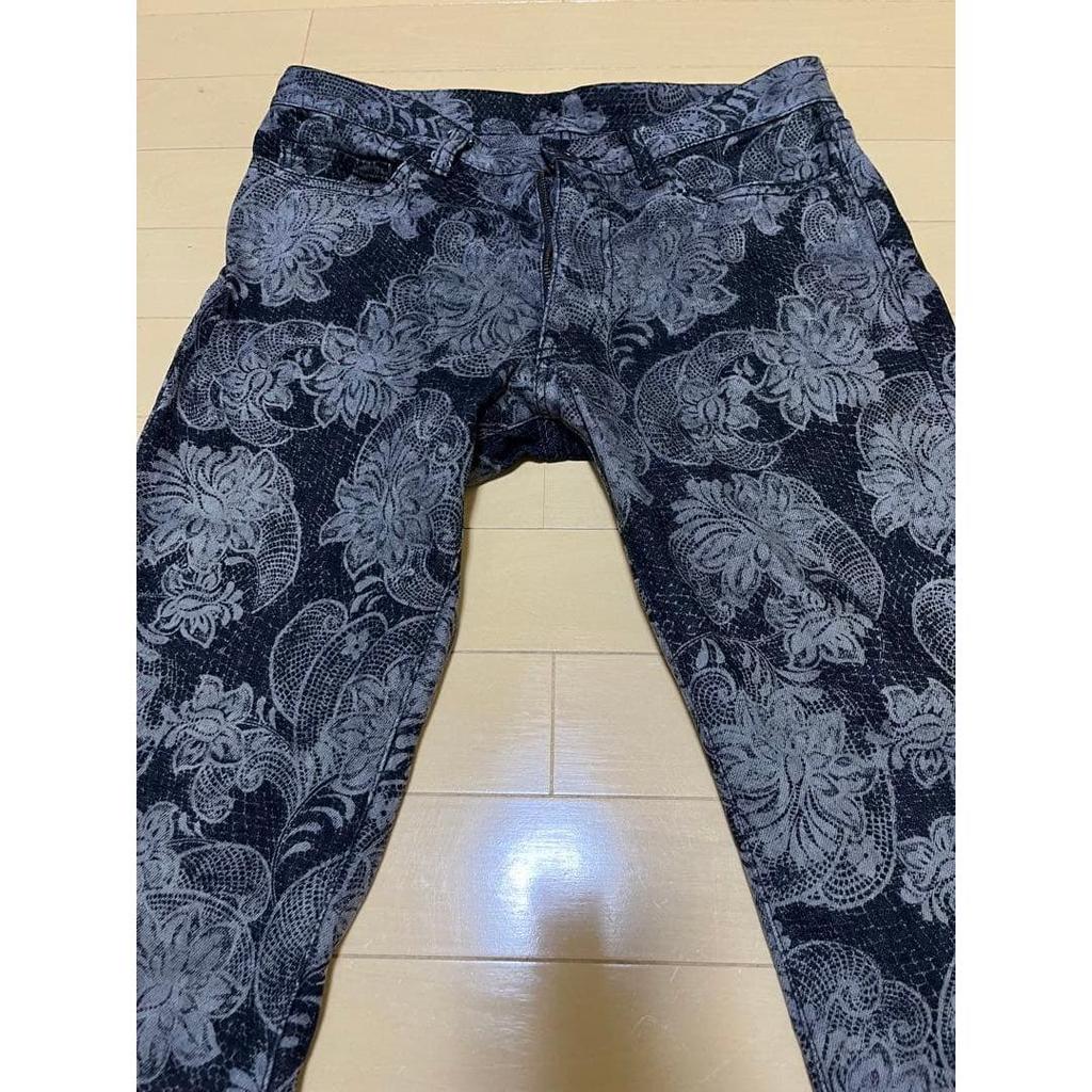 Used Edge Japanese Pattern Botanical Bandana Style Boot Cut Flare