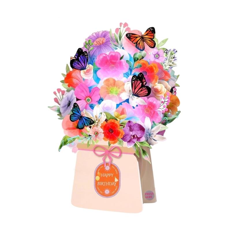 3D Birthday Cards Greeting Card with Lights Colorful Bouquet and Flower Greeting Cards for Birthday, Holiday 1