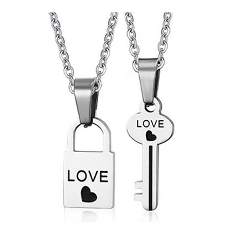 Qixi Festival Valentine's Day Couple Love Lock Key Pendant Necklace