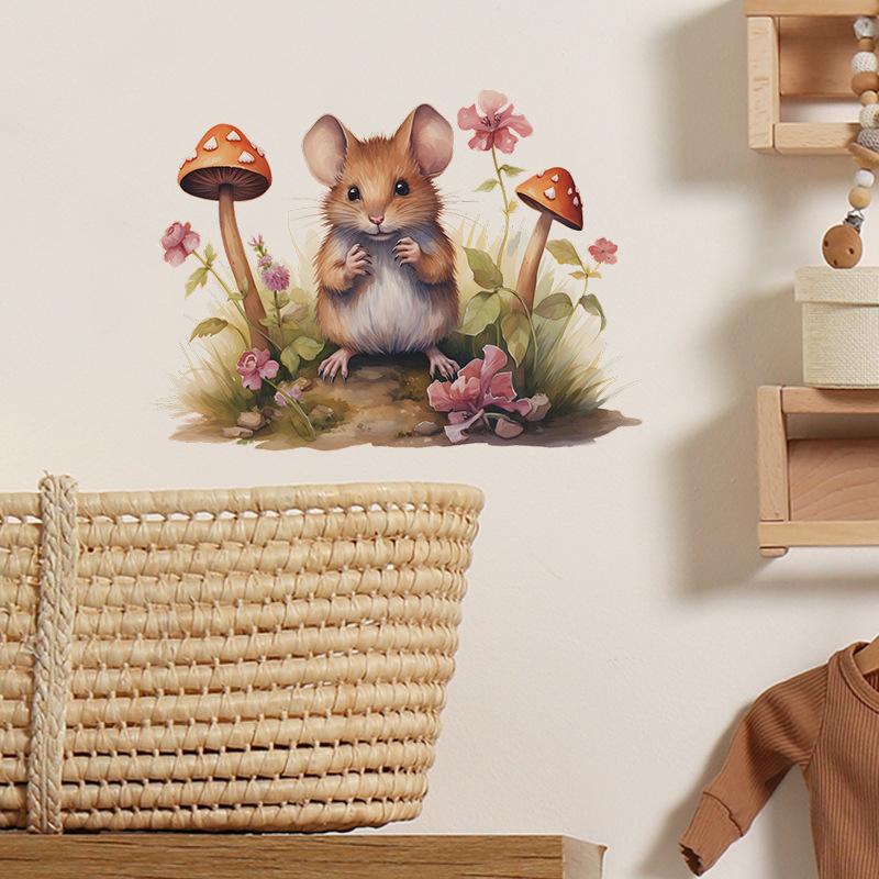 Fun-f9 Cartoon Cute Little Mouse Mushroom Bedroom Living Room Porch Home Decoration Wall Sticker