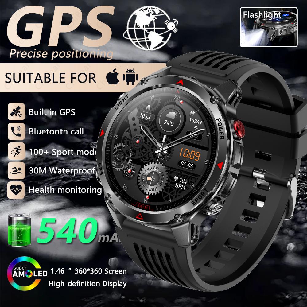 

New T-REX3 Outdoors Sports Smart Watch Screen 5ATM Waterproof Flashlight Sports Blood Oxygen BT Call Men Fitness Smart Bracelets чорний