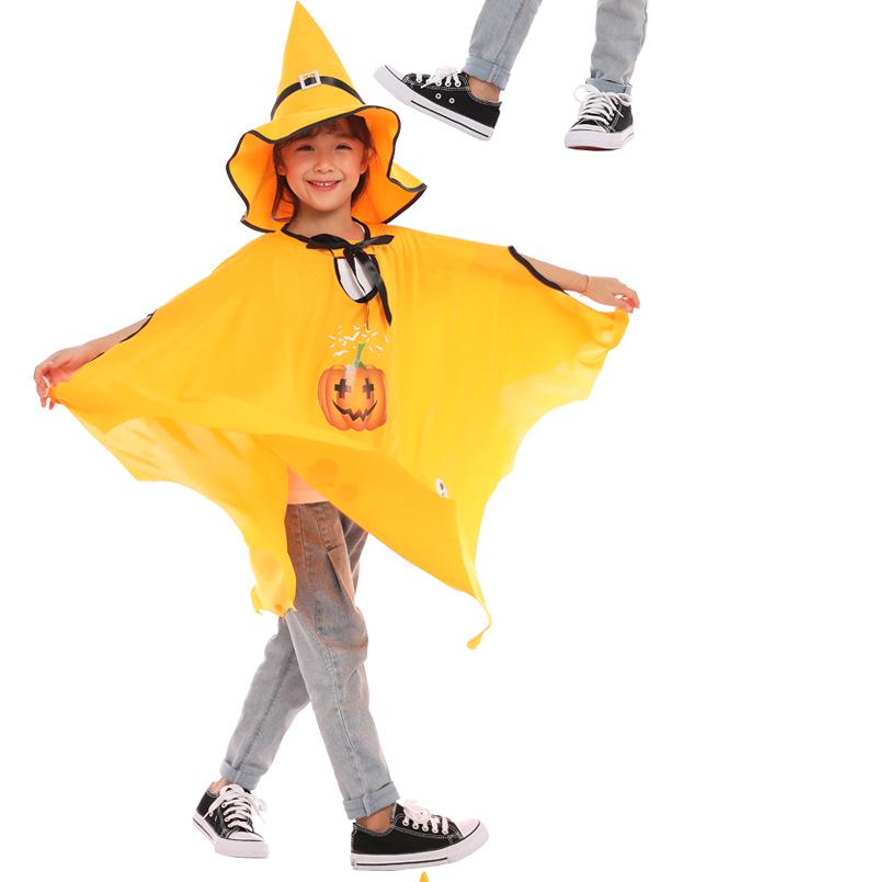Children's Witch Costume Set: Halloween Cape, Cloak, Hat, and Pumpkin Design