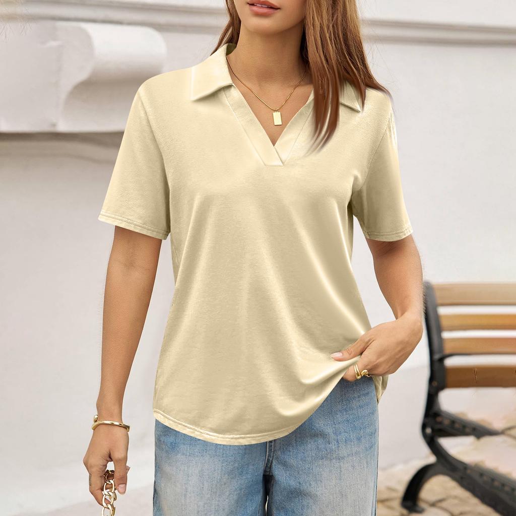 Γυναικείο Μόδα Casual Κολάρο Κοντομάνικο Χρωματιστό Πουκάμισο Γυναικεία Πάνω Μπλούζες