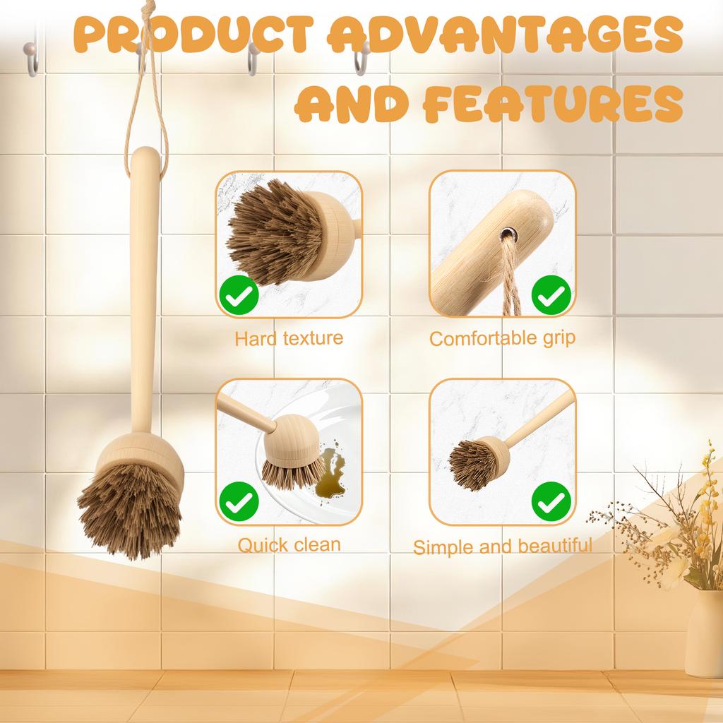 Bamboo Dish Brush Set Pot Cleaning Brush Long Handle Kitchen Dishes Scrubber Strong Decontamination Rust Removal Utensils