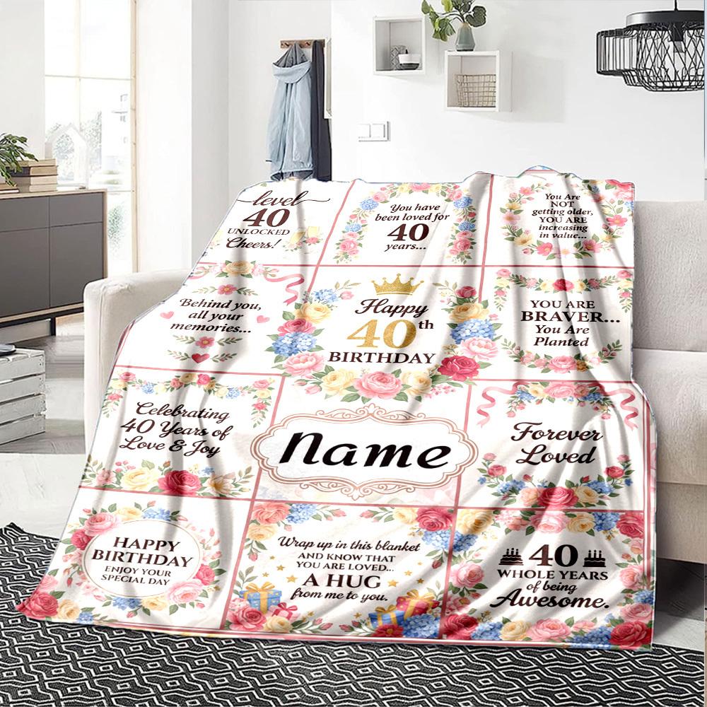 Happy 40Th Birthday Quotes Blanket Personalized Name Soft Comfortable Stylish Blanket Car Blanket Perfect For Travel Camping Outdoor Home Suitable For