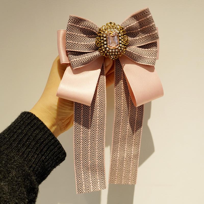 Korean Style Bow Tie With Striped Pattern And Rhinestone Accents For Women And Men