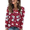 Women's Fashionable Loose-Fit V-Neck Long-Sleeved T-Shirt Christmas Print Pullover
