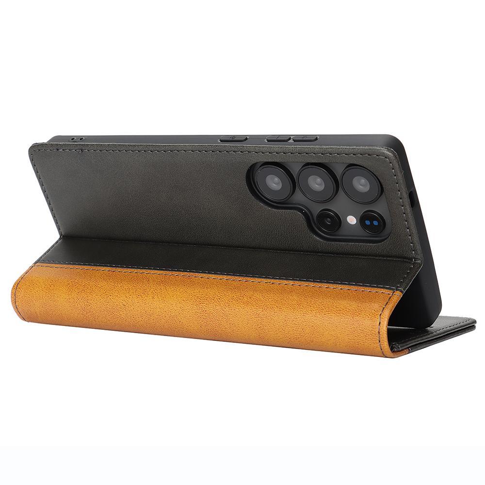 For Samsung Galaxy S25 Ultra Case Calf Texture 3 Card Slots Color Splicing Leather Phone Cover