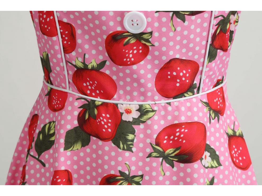 Vintage Retro Print Large Swing Skirt Suspender Dress for Women