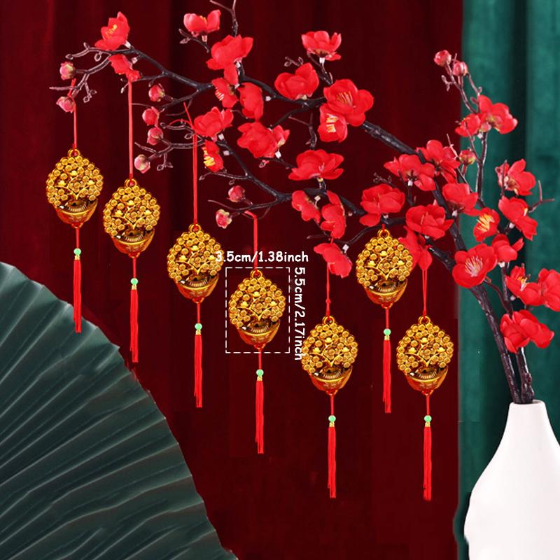 

6pcs Chinese Spring Festival Wishes Pendant 2025 New Year Home Decoration Desktop Ornaments Red China Knot Hanging Party Supply