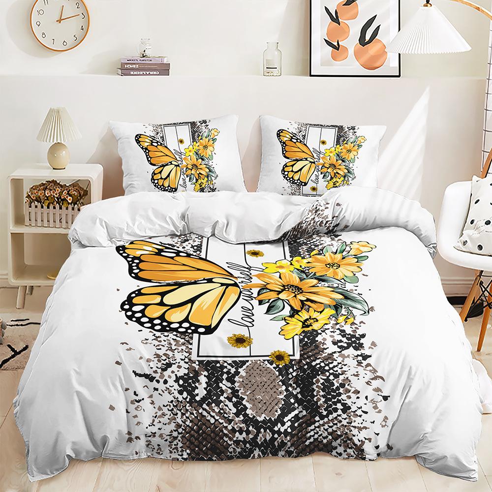 Kelebek Serisi Yorgan Kılıfı Üç Parça Dijital Baskı Yastık Kılıfı Yatak Takımı Yatak Odası Dekorasyonu