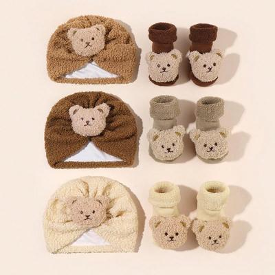 Cross-Border Baby Bear Plush Winter Hat & Sock Set