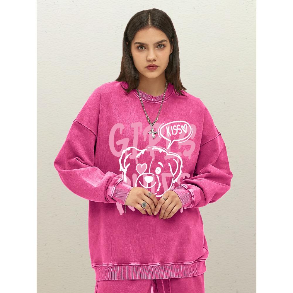 

Девочки правят Розовый поцелуй Мультяшный Любовь Медведь Принты Женские Выстиранные Толстовки Хлопок Свободная Одежда Осень Женская Спортивная Одежда 3XL