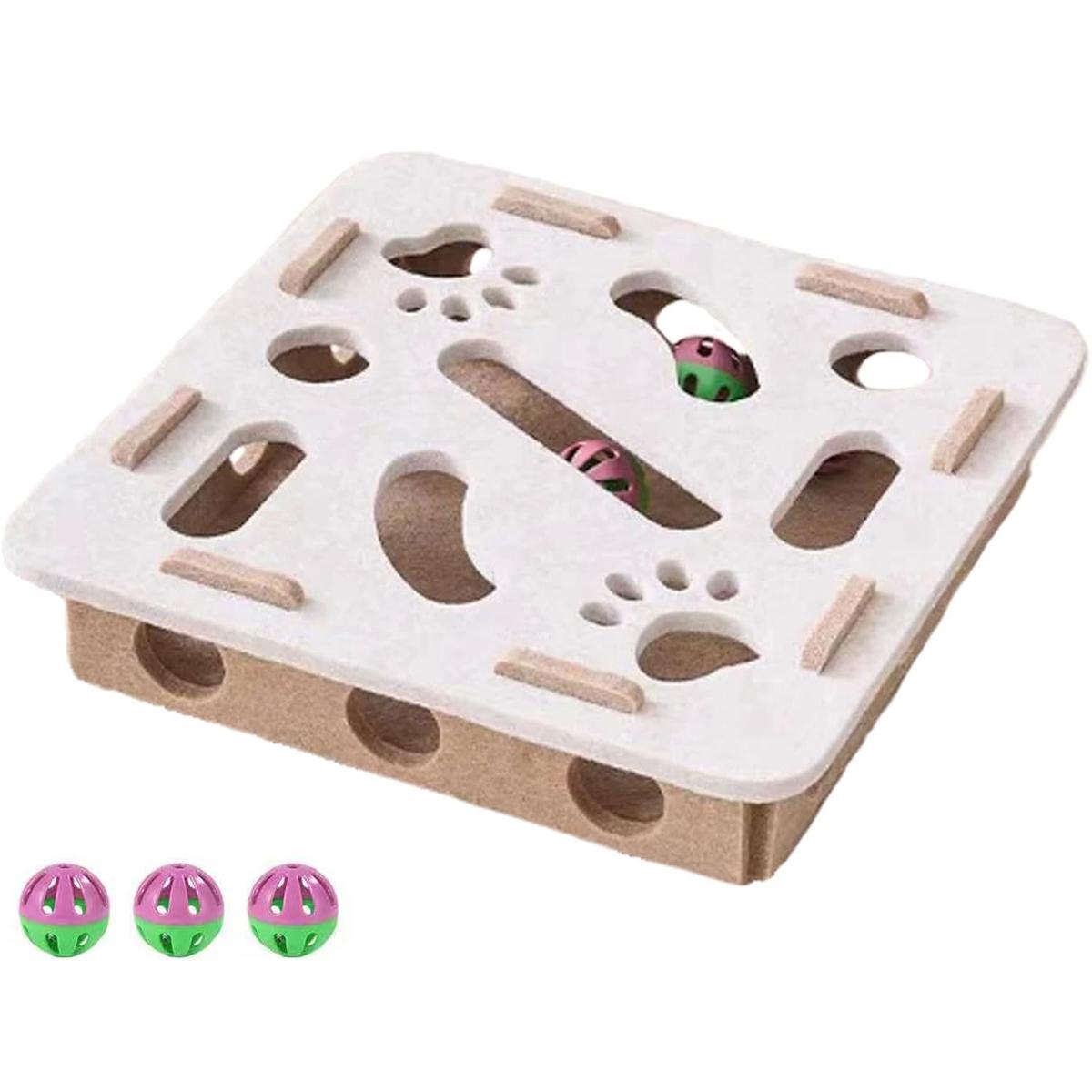 

Felt Cat Puzzle Maze – Battery-Free Toy with 3 Secure Bell Balls for Indoor Cats, Encourages Hunting Instincts белый