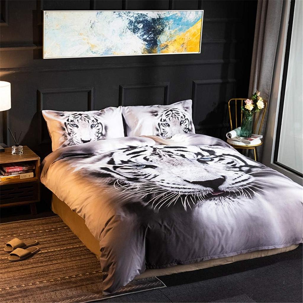 Comforter White Tiger Bedding Set Full Size 3D Animal Print For Kids Boys Teens 3 Pieces Set 1 +2 S No Filling